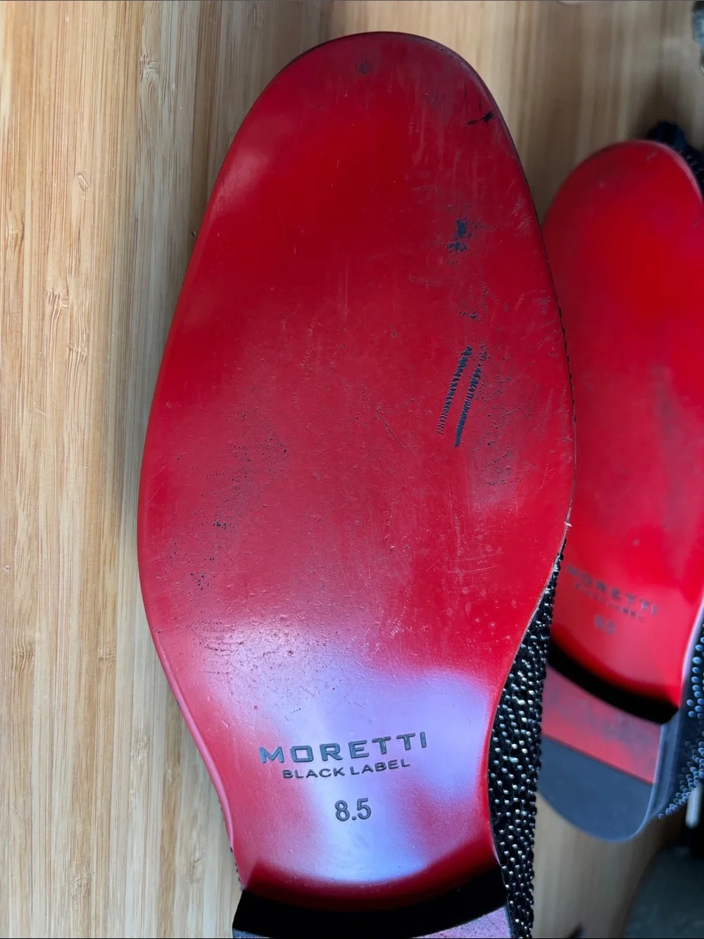 Moretti Black Label black rhinestone-studded smoking loafers 8.5